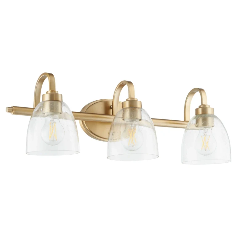 Aged Brass Three Light Vanity from the Reyes Collection