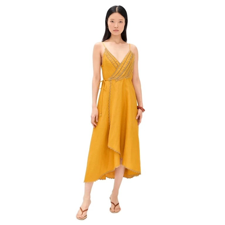 FARM Rio Bananas Maxi Wrap Dress Yellow S