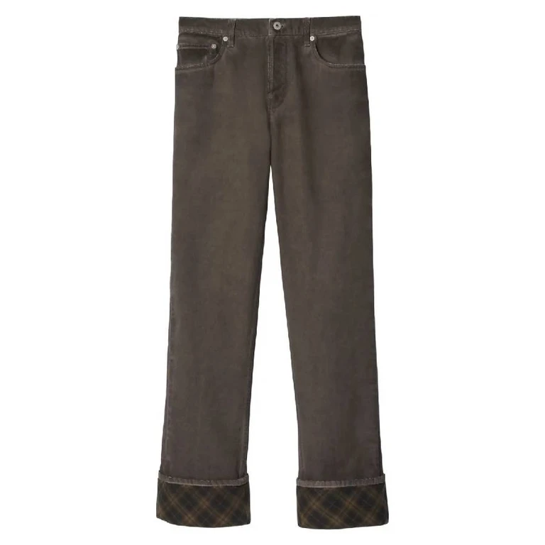 Burberry Check Pattern Wide Leg Cotton Jeans
