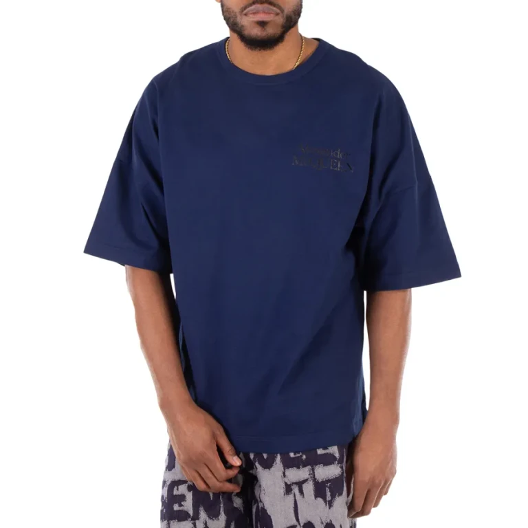 Alexander McQueen Midnight Blue Logo-Print Cotton T-Shirt