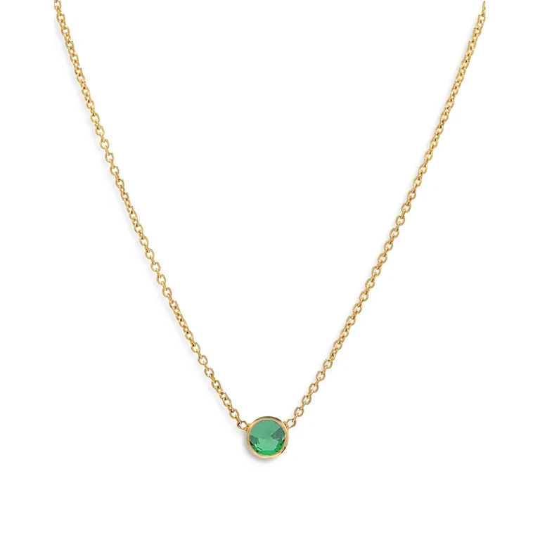 Zoe Lev 14K Yellow Gold Emerald Birthstone Solitaire Pendant Necklace, 16-18