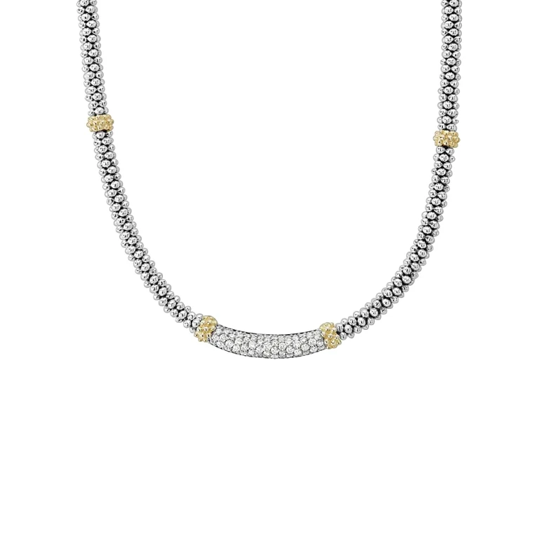 Lagos 18K Gold and Sterling Silver Diamond Lux Station Necklace, 16