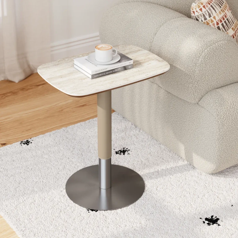 Modern Lift-Top Side Table Beige Sintered Stone End Table