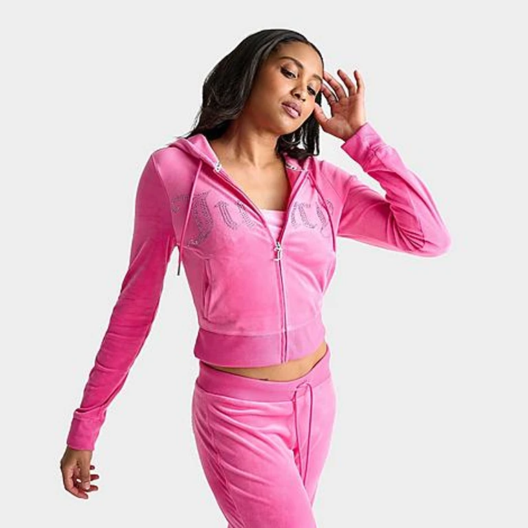 Juicy Couture Women's Bling Front Hoodie in Bubblegum Size: XS