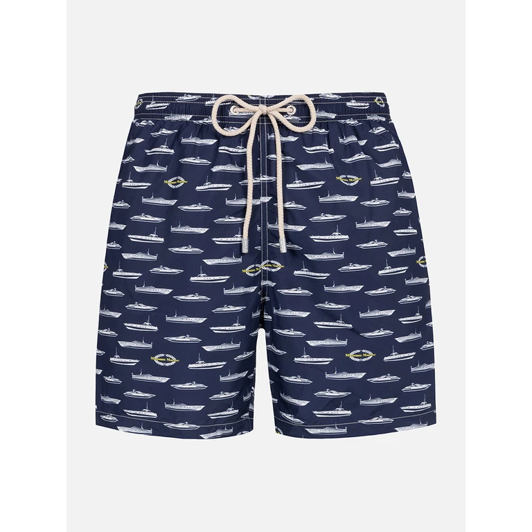 Mc2 Saint Barth Man Light Fabric Swim Shorts With Magnum Marine Print Special Edition Blue Swimshort - Men