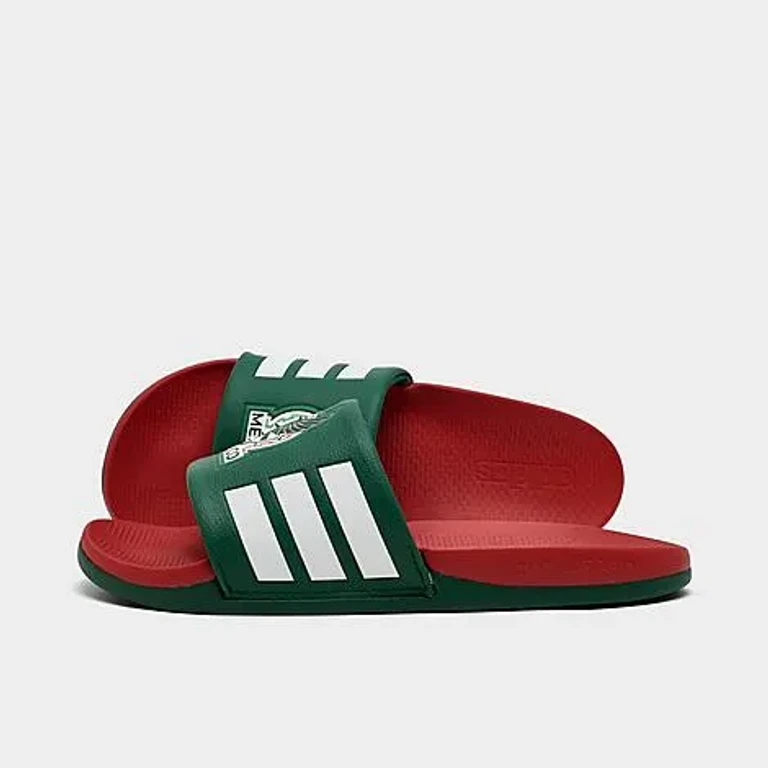 adidas Men's Mexico Adilette Comfort 2.0 Slide Sandals in Team Dark Green/Better Scarlet/Cloud White Size: 7.0