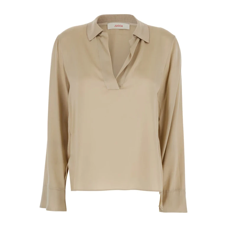 Jucca Beige V-neck Blouse With Polo Collar For Women