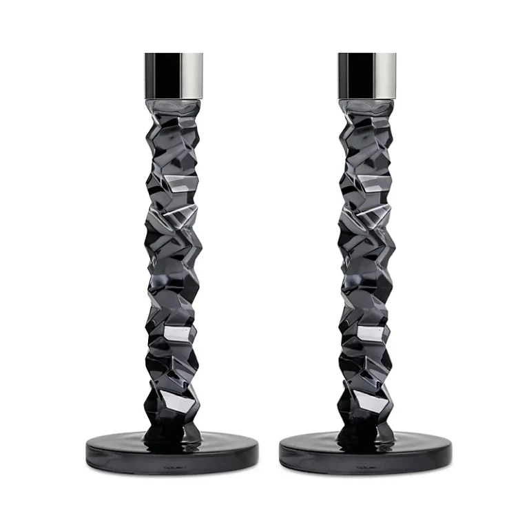 Orrefors Carat Medium Graphite Candlesticks, Set of 2