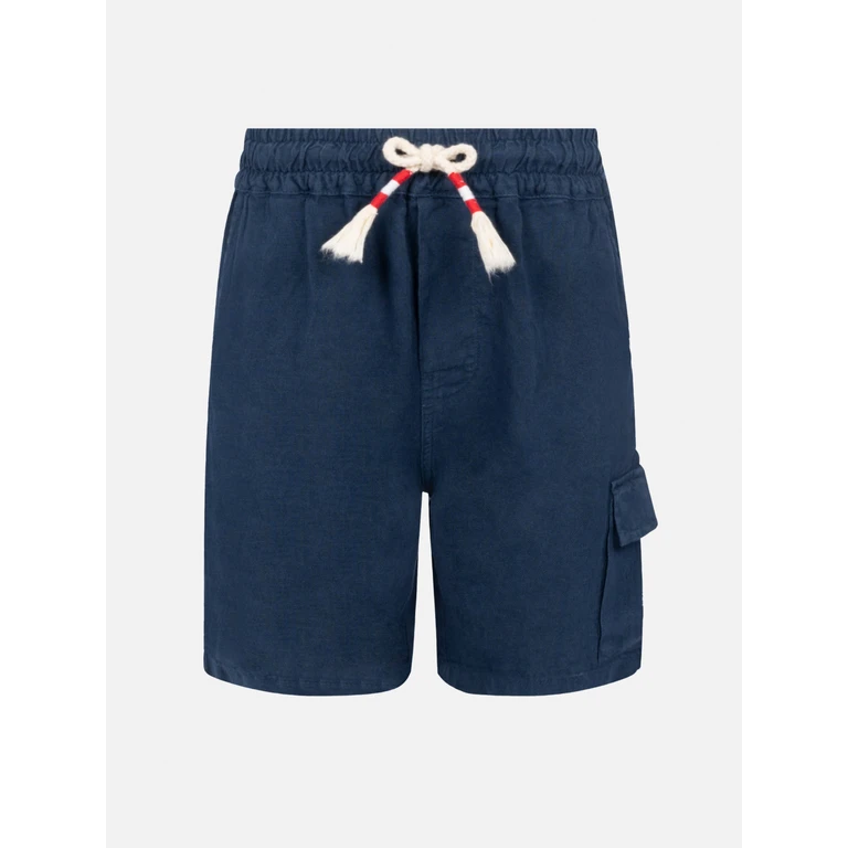 Mc2 Saint Barth Marseille Jr Navy Blue Linen Bemuda Short Pant