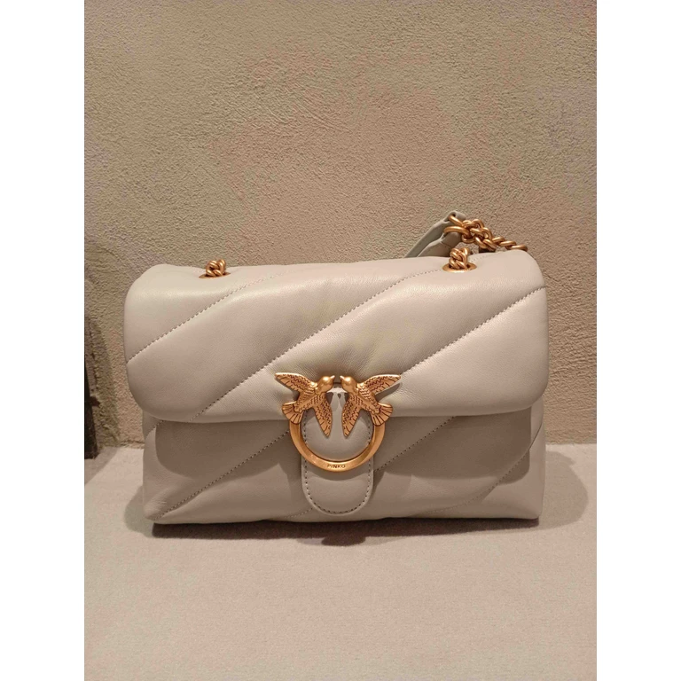 Pinko Love Puff Mini Cl Grey Calf Leather Bag - Women