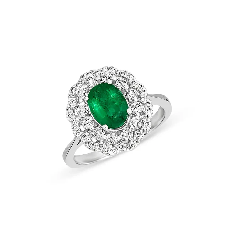 Emerald and Diamond Statement Ring in 14K White Gold