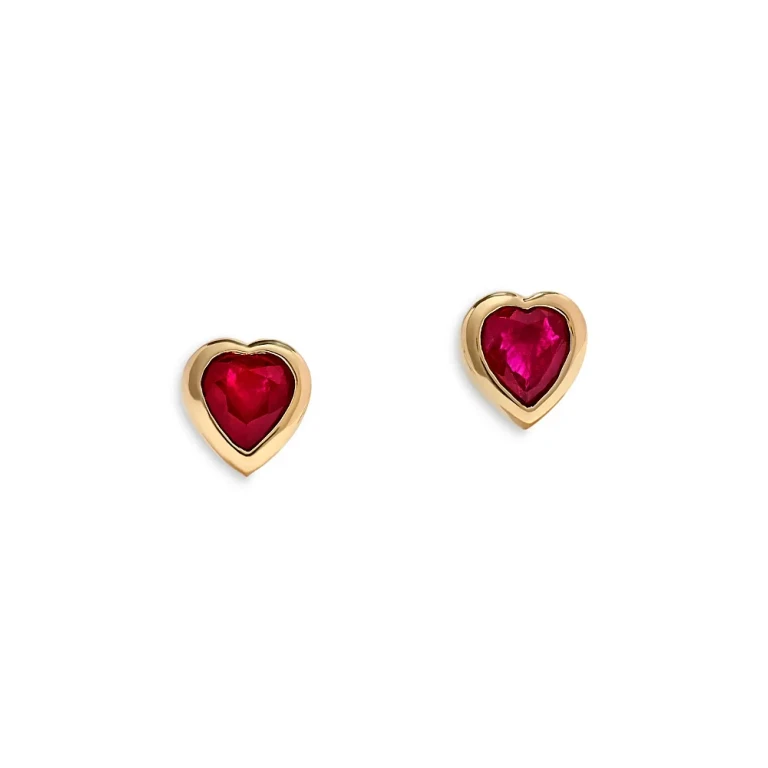 Ruby Heart Stud Earrings in 14K Yellow Gold