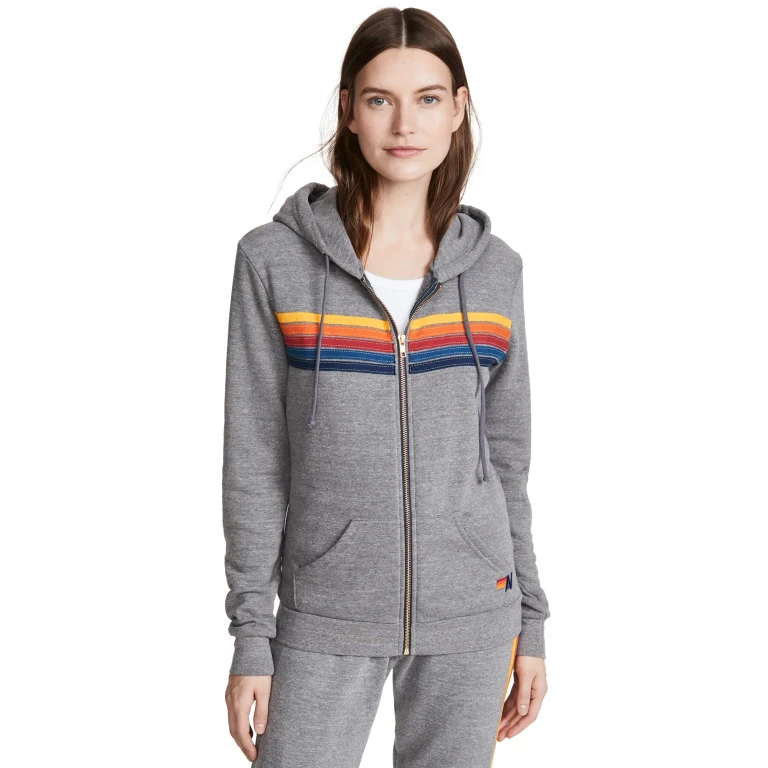 Aviator Nation 5 Stripe Zip Hoodie Sand/Tan XL