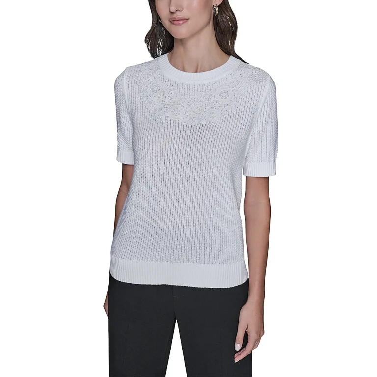 Karl Lagerfeld Paris Floral Trimmed Sweater