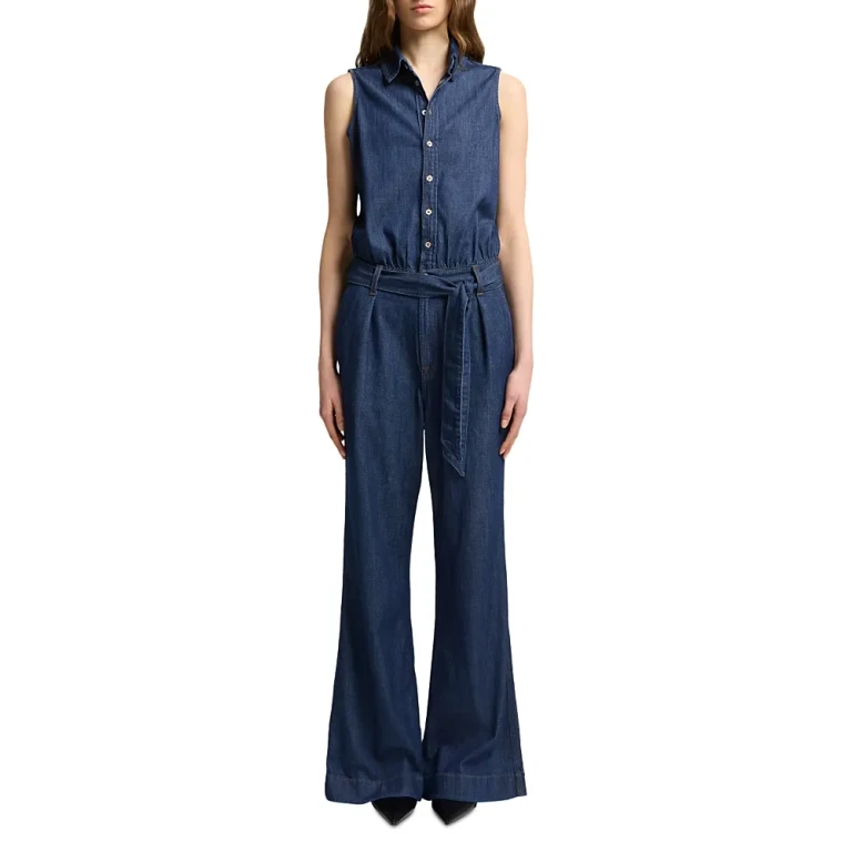 7 For All Mankind Sleeveless Denim Belted Jumpsuit