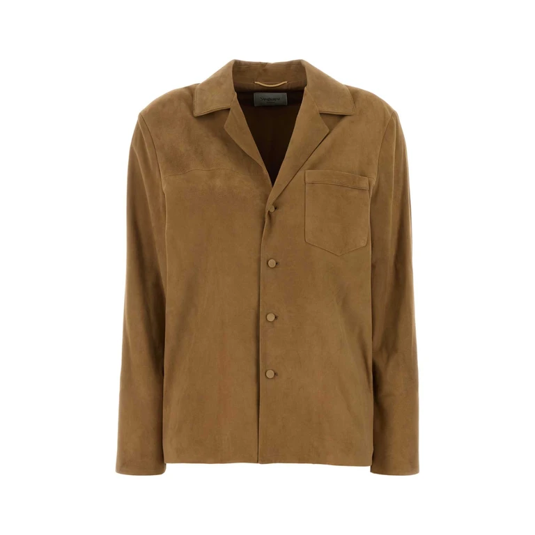 Saint Laurent Beige Suede Jacket Tabac Camicie - Women