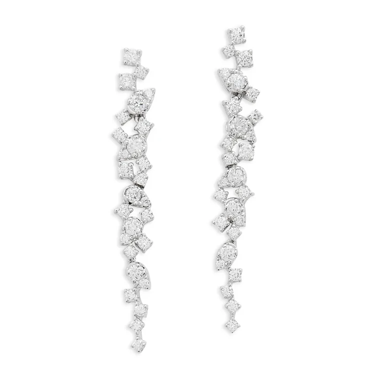 Diamond Scatter Drop Earrings in 14K White Gold, 0.95 tcw