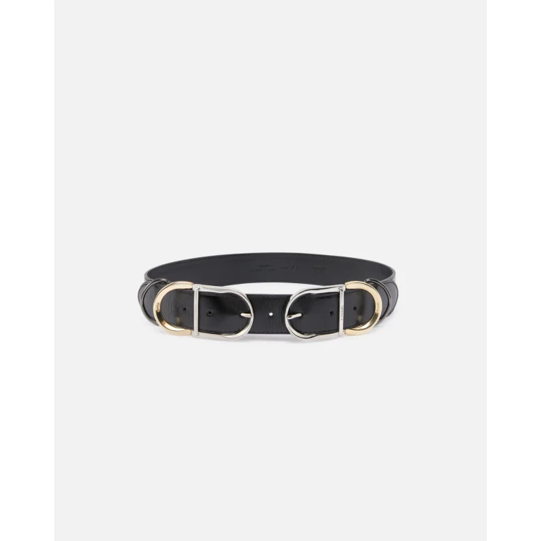 Pinko - Ceinture en cuir brillant avec passants métalliques 4 cm - XS