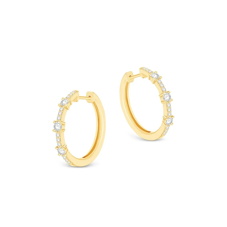 Diamond Small Hoop Earrings in 14K Yellow Gold, 0.40 tcw