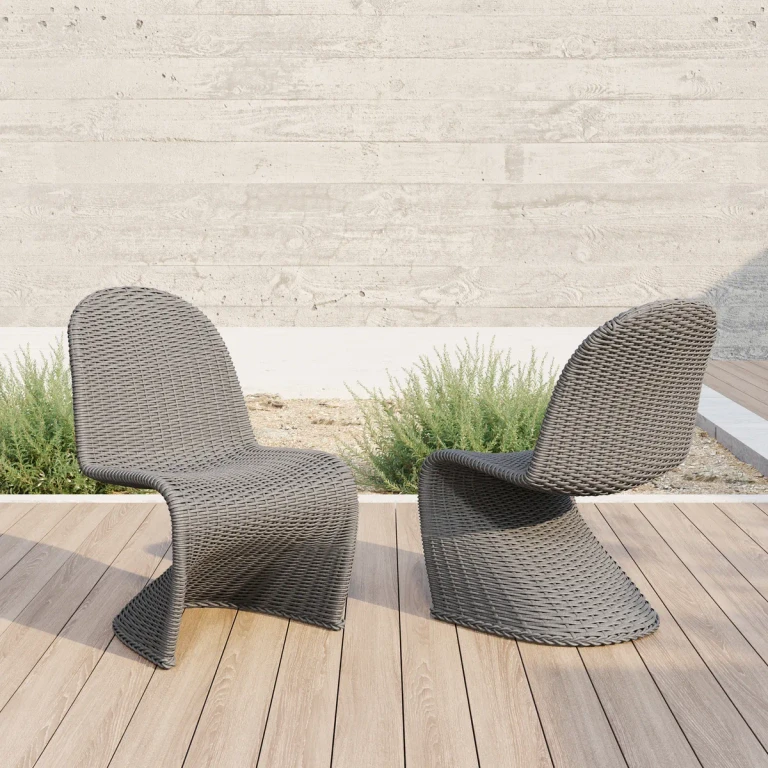 2 PCS Woven Rattan Outdoor Dining Chair Set Yard & Patio Furniture in Gray with Cushion & Pillow