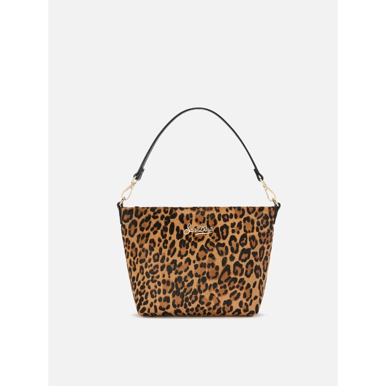 Mc2 Saint Barth Aline Shoulder Bag Brushed Leather And Leopard-Print Calf Hair Brown - Unisex