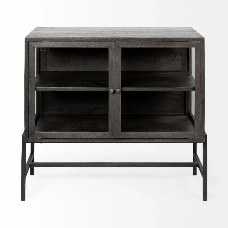 Arelius Black-Brown Glass Door Accent Cabinet