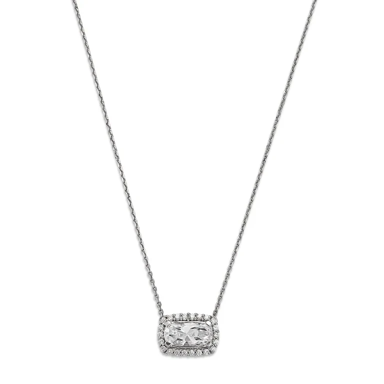 Luxe Collection Certified Lab Grown Diamond Cushion & Round Halo Pendant Necklace in 14K White Gold, 1.15 tcw
