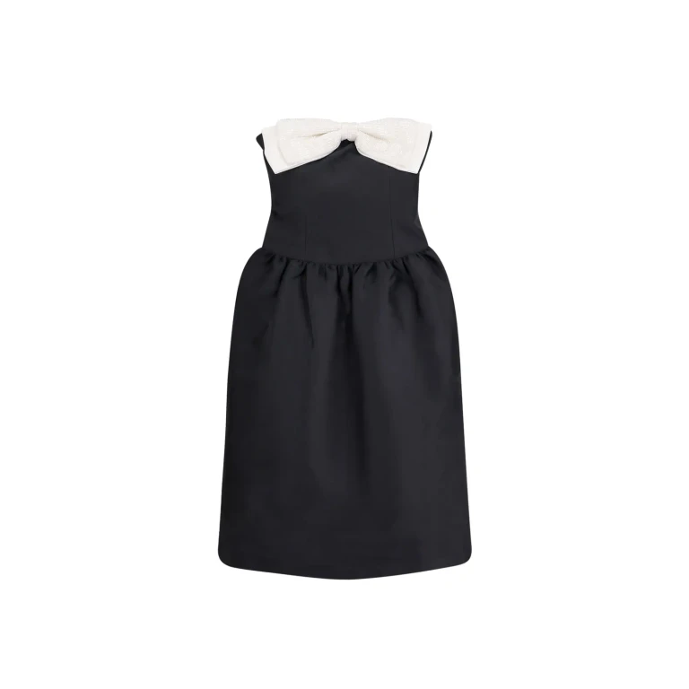 self-portrait Taffeta Contrast Bow Midi Dress