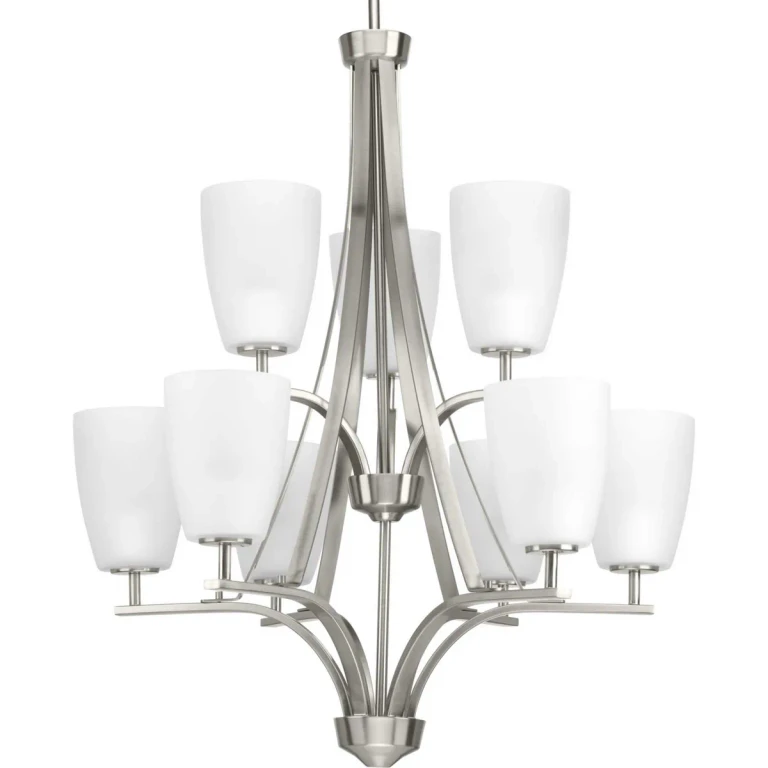 Brushed Nickel Nine Light Chandelier from the Leap Collection