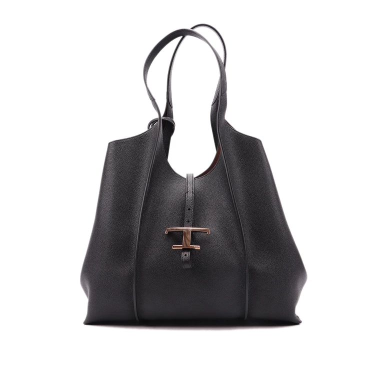 Tod's Tsb Shopping Pend. T Media Black Calf Leather Bag - Women