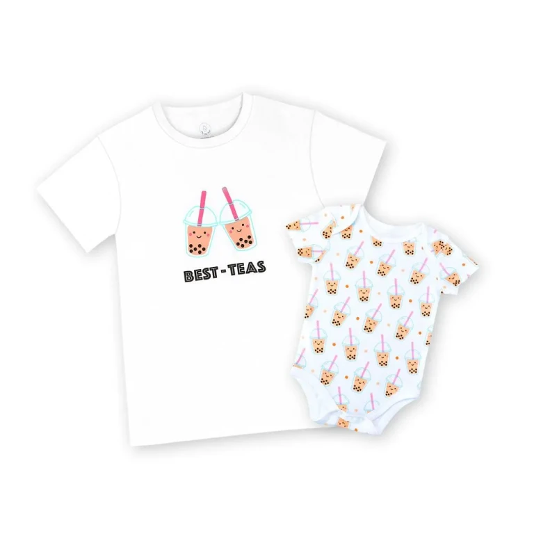 Mommy & Me Set Organic Cotton T-Shirt + Onesie - Boba - Boba Adult Tee in S + Onesie in 0-3M