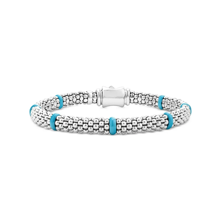 Lagos Ceramic & Sterling Silver Blue Caviar Station Bracelet