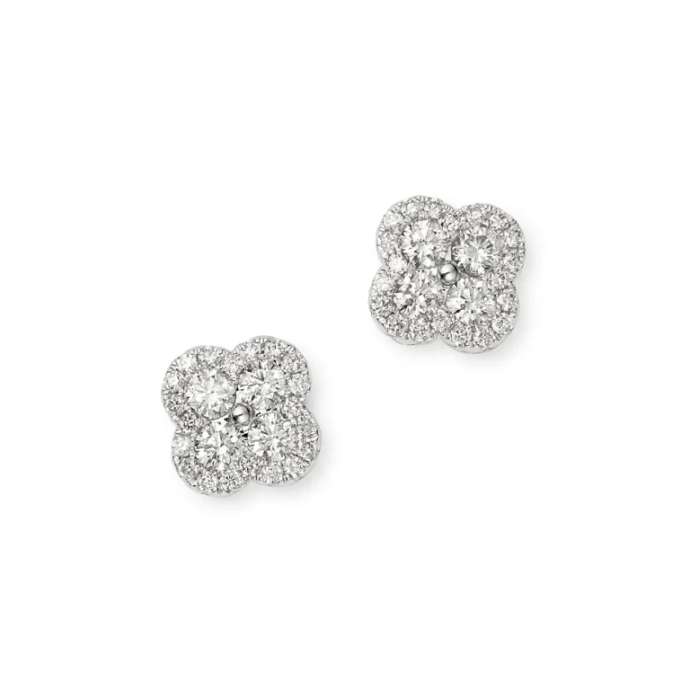 Diamond Clover Stud Earrings in 14K White Gold, 0.55 tcw