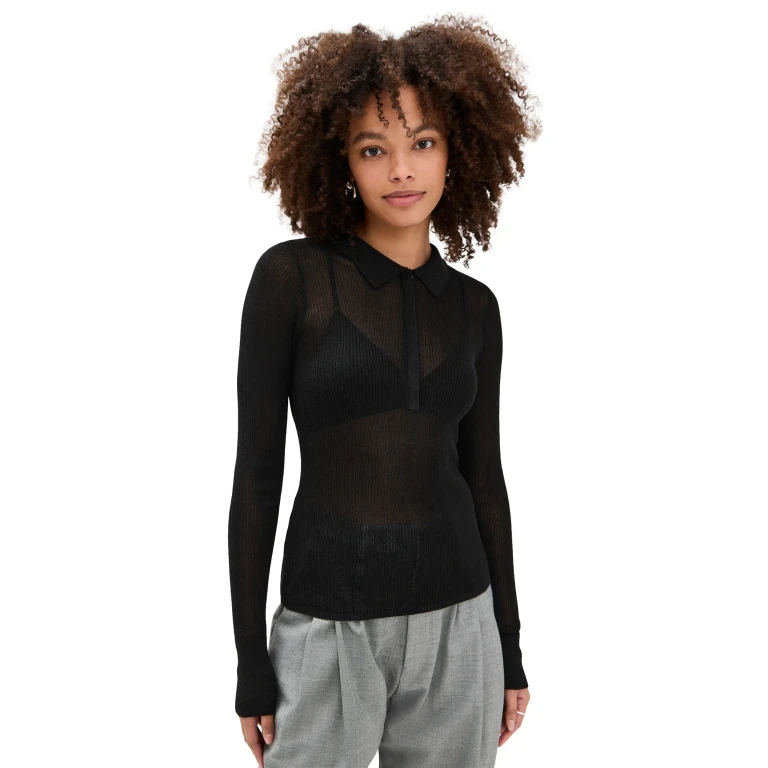 St. Agni Petit Polo Knit Top Black M