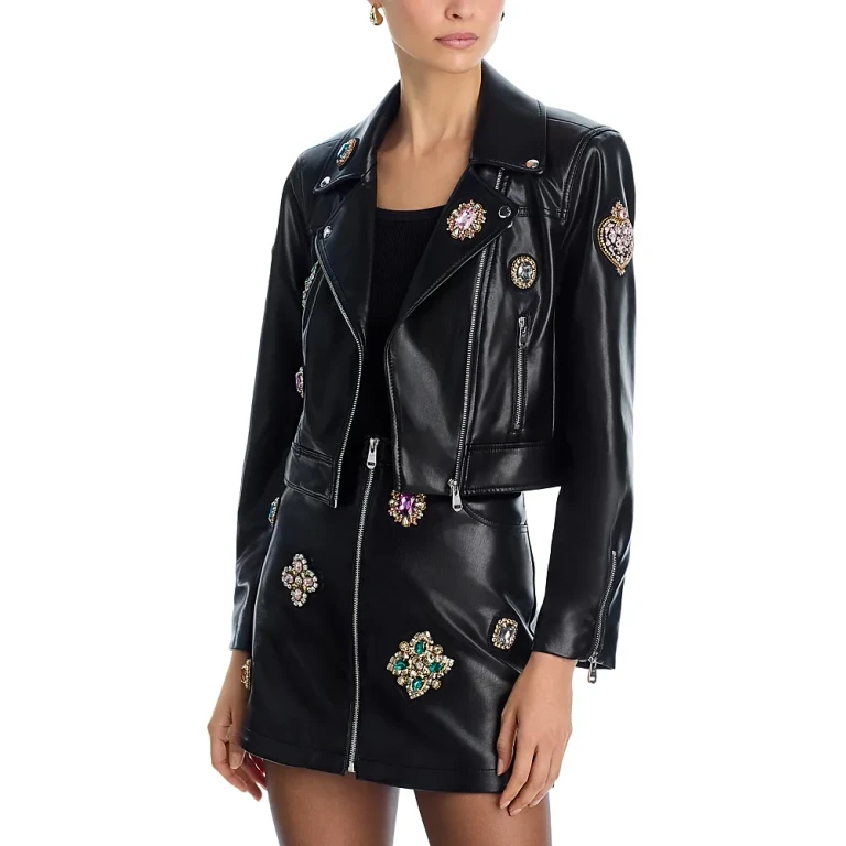 Cinq a Sept Baroque Patches Genevieve Faux Leather Jacket