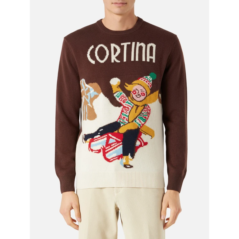 MC2 Saint Barth Crewneck Sweater With Cortina Postcard Jacquard