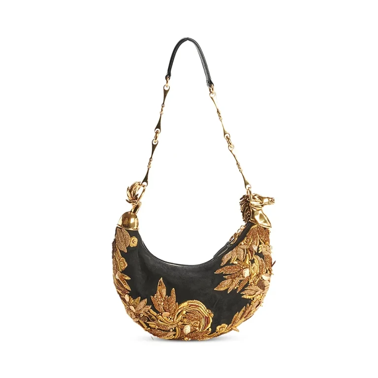 Chloe Chain Horse Embroidered Suede Shoulder Bag
