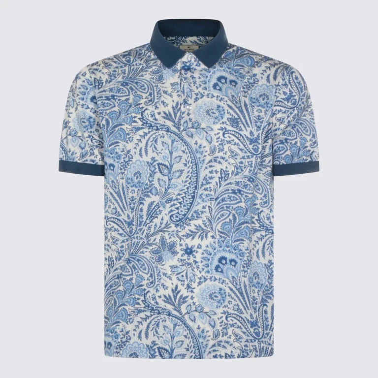 Etro Light Blue Cotton Polo Shirts