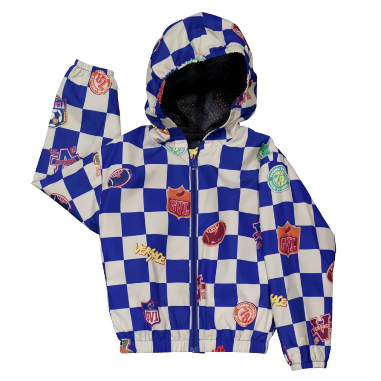 Young Versace Kids Check Sport Patch Varsity Jacket