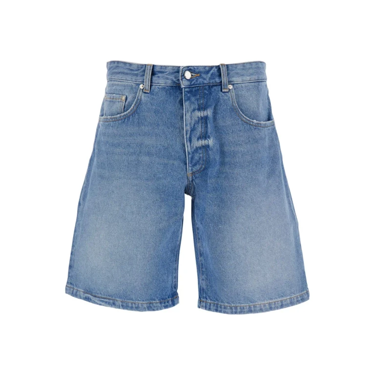 Icon Denim Light Blue Bermuda Pants With Wide Leg And Logo Patch On The Rear In Denim Man