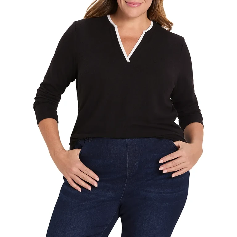 Nic+Zoe Plus Double Layer Split Neck Tee