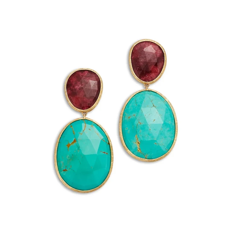 Marco Bicego 18K Yellow Gold Lunaria Color Turquoise & Thulite Drop Earrings