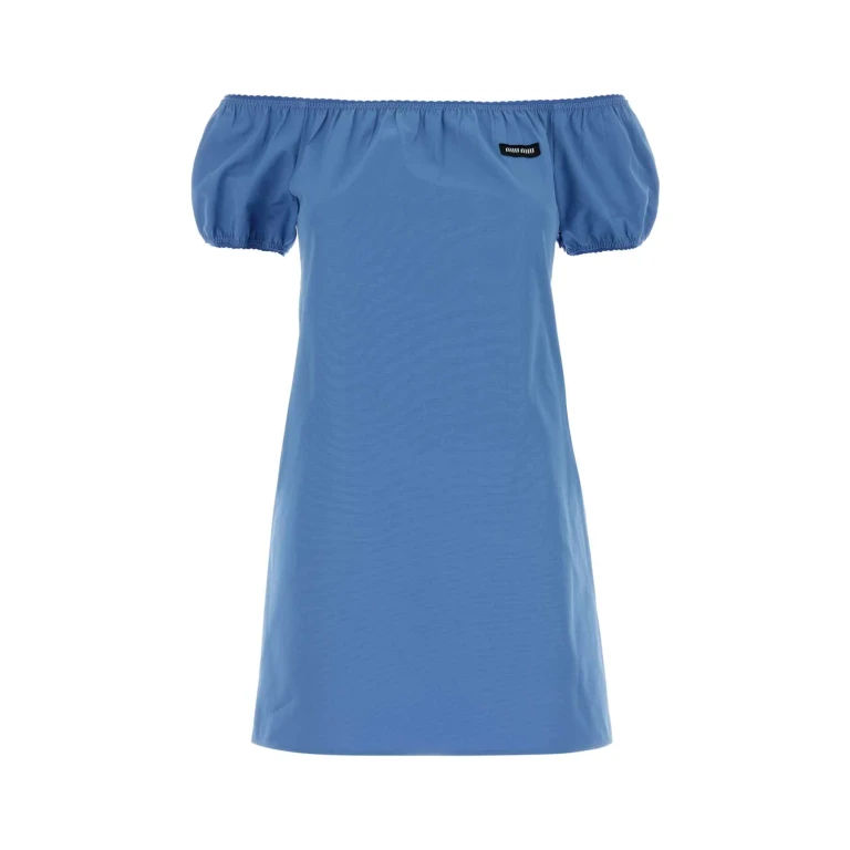 Miu Miu Cerulean Poplin Mini Dress Azzurro Exterior: Cotton Abiti - Women