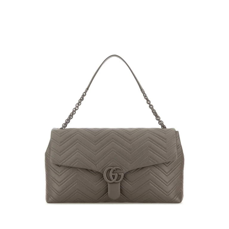 Gucci Grey Leather Maxi Gg Marmont Shoulder Bag Dgre Borse A Mano - Women