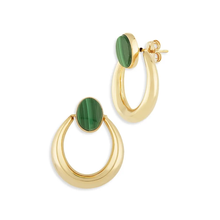 Malachite Hoop Earrings in 14K Yellow Gold