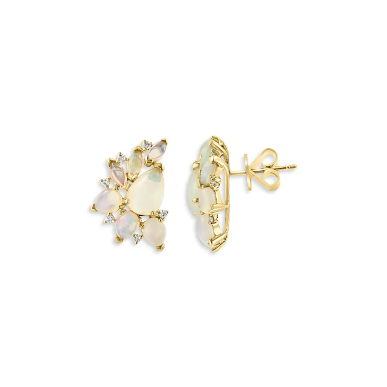 Ethiopian Opal & Diamond Statement Stud Earrings in 14K Gold