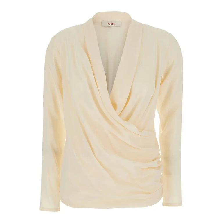 Jucca White V-neck Blouse With Draping On The Front For Women