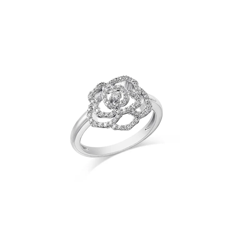 Diamond Flower Ring in 14K White Gold, 0.33 tcw