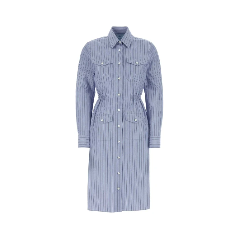Prada Embroidered Chambray Shirt Dress Bleu Co-trochus Niloticus Abiti - Women