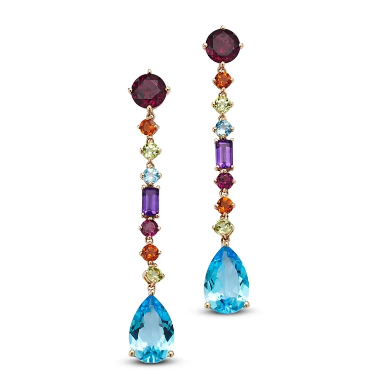 14K Yellow Gold Blue Topaz Linear Earrings